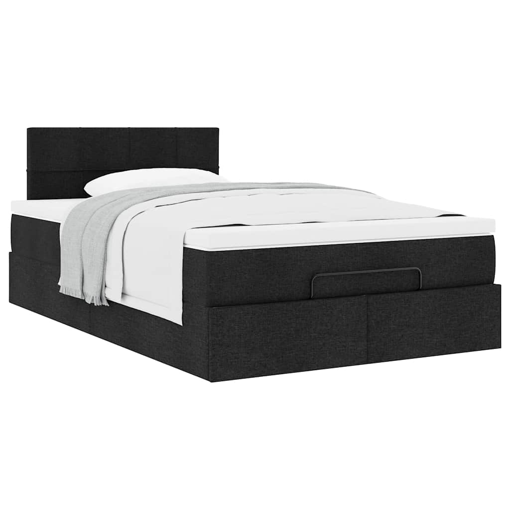 Lit ottoman avec matelas noir 120x190 cm tissu - XIOS