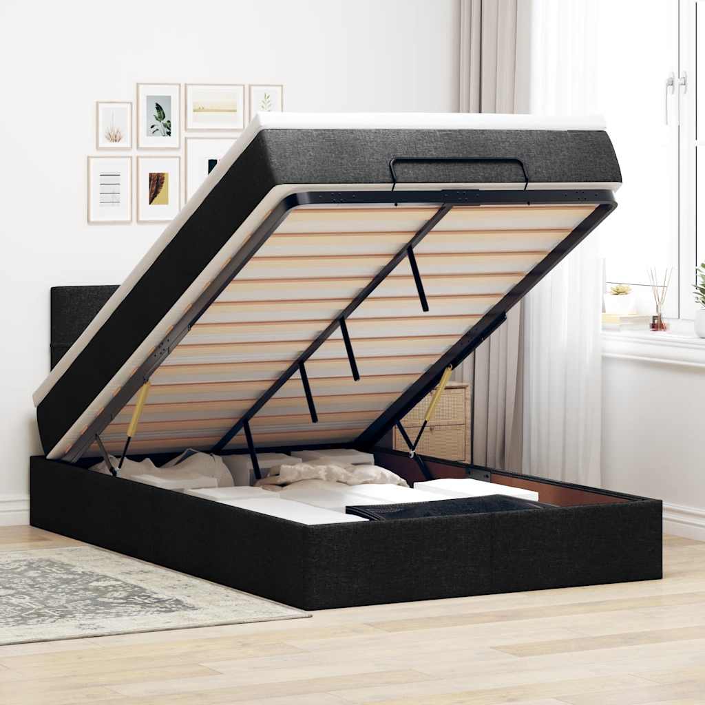 Lit ottoman avec matelas noir 120x190 cm tissu - XIOS