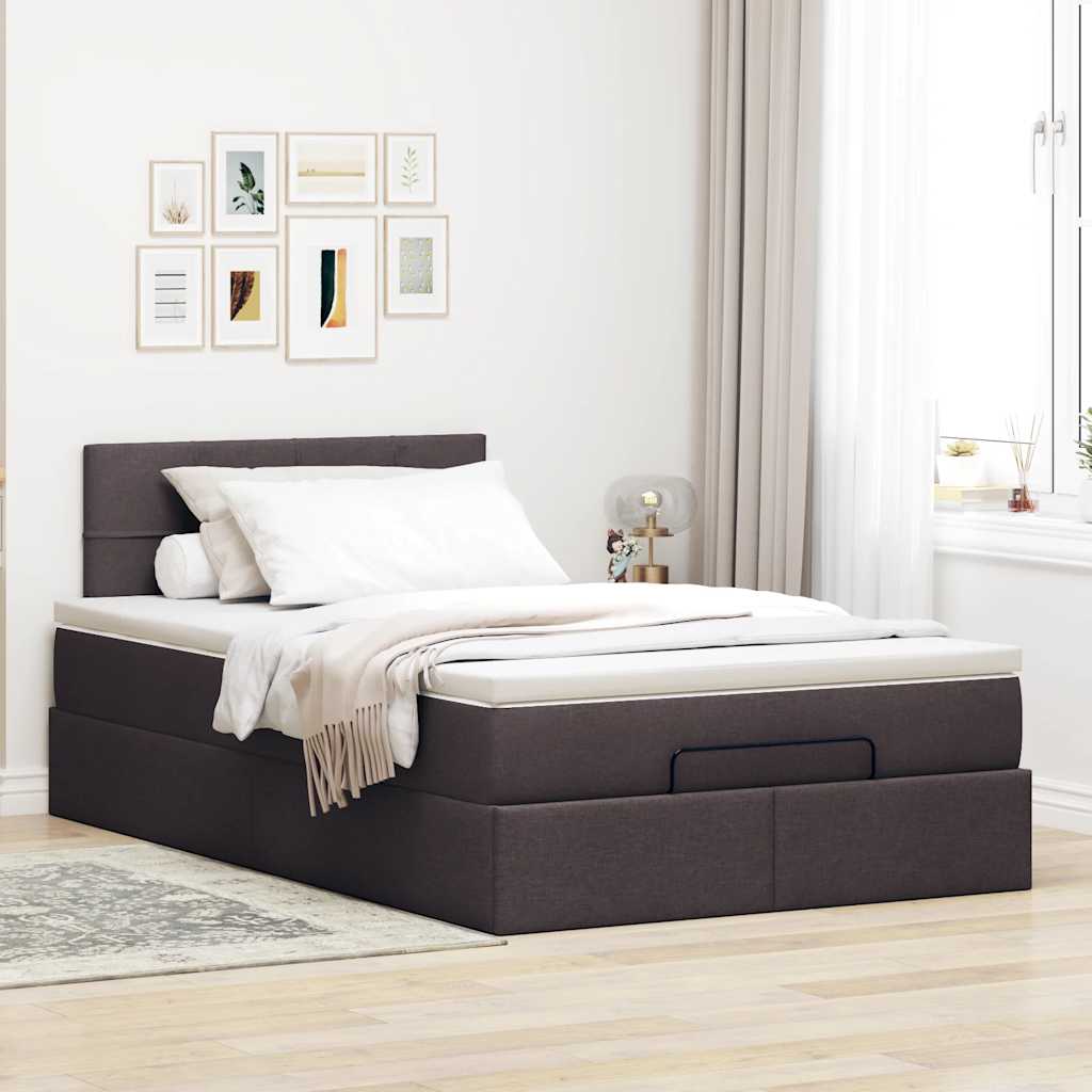 Cadre de lit ottoman avec matelas marron foncé 120x190 cm tissu - XIOS