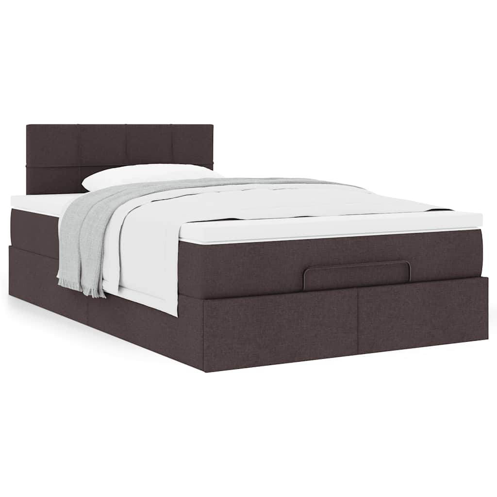Cadre de lit ottoman avec matelas marron foncé 120x190 cm tissu - XIOS