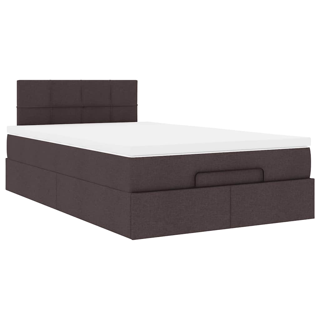 Cadre de lit ottoman avec matelas marron foncé 120x190 cm tissu - XIOS