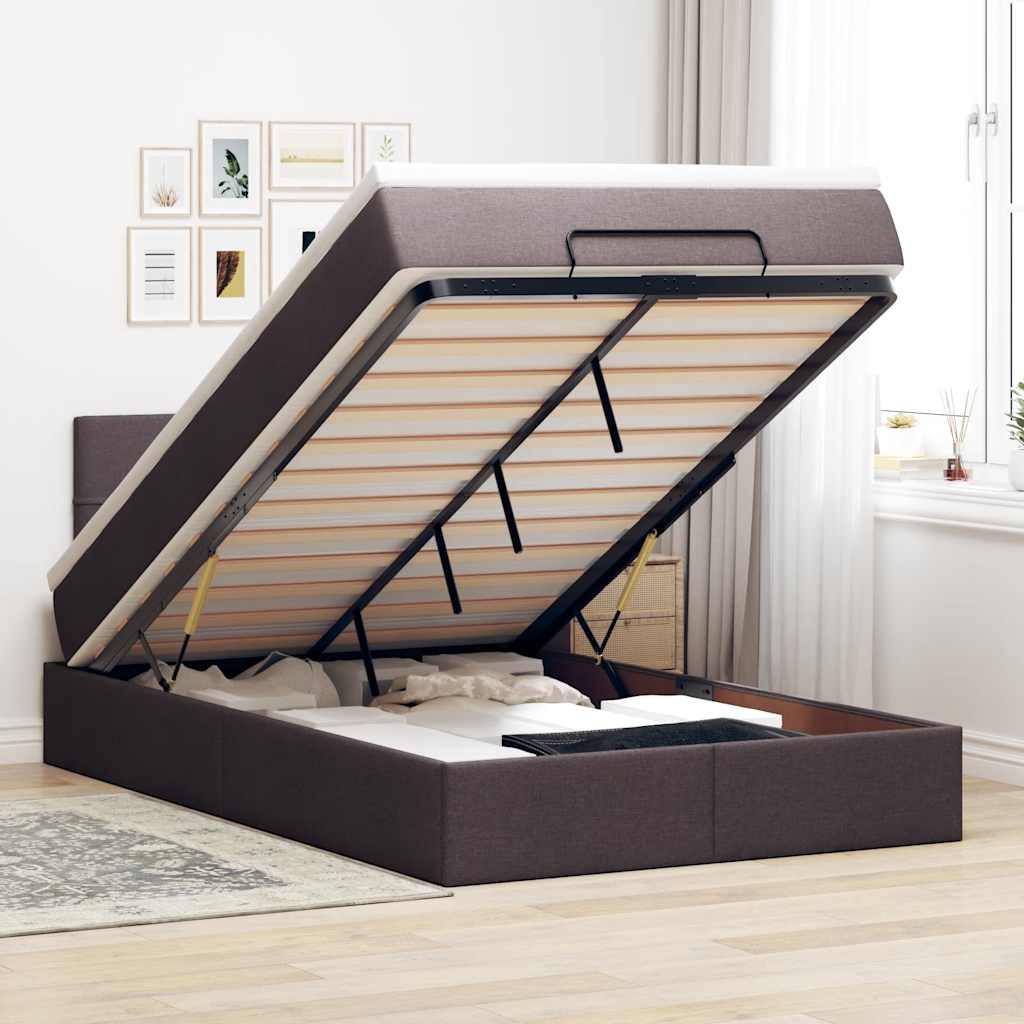 Cadre de lit ottoman avec matelas marron foncé 120x190 cm tissu - XIOS