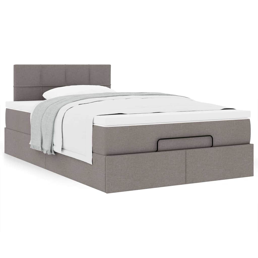 Cadre de lit ottoman avec matelas taupe 120x190 cm tissu - XIOS