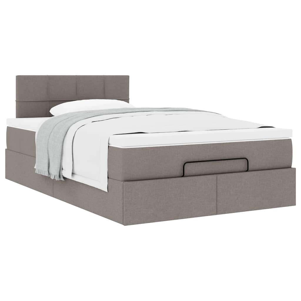 Cadre de lit ottoman avec matelas taupe 120x190 cm tissu - XIOS