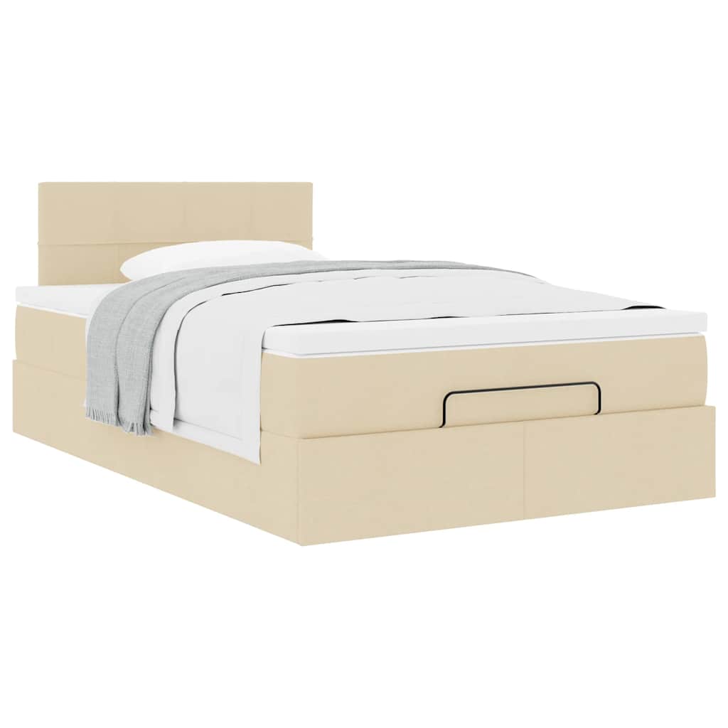 Cadre de lit ottoman avec matelas crème 120x190 cm tissu - XIOS