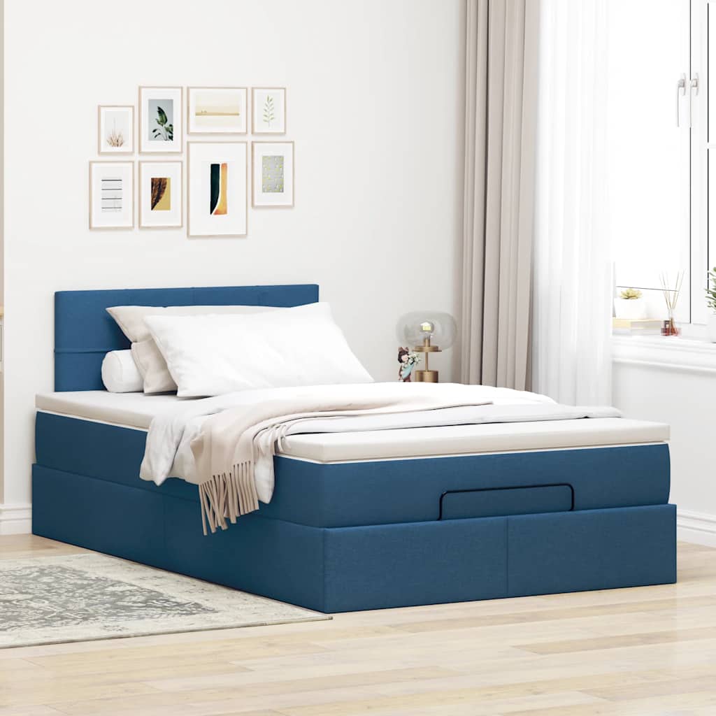 Cadre de lit ottoman avec matelas bleu 120x190 cm tissu - XIOS