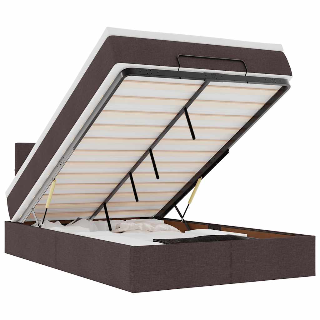 Lit ottoman avec matelas marron foncé 120x200 cm tissu