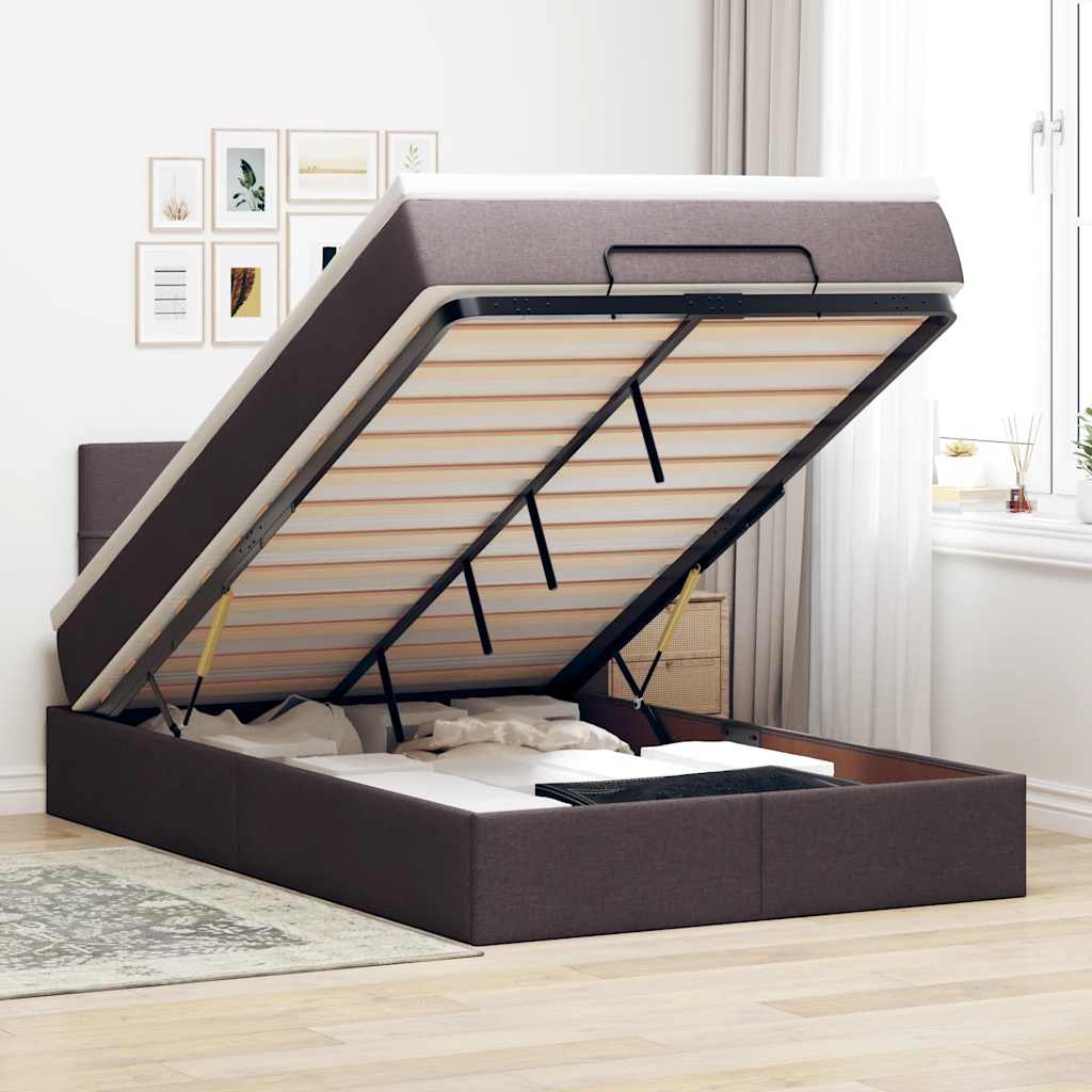 Lit ottoman avec matelas marron foncé 120x200 cm tissu