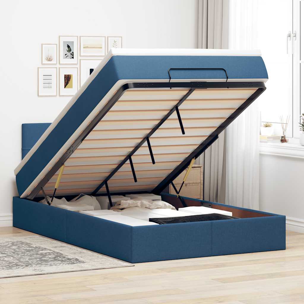 Lit ottoman avec matelas bleu 120x200 cm tissu - XIOS