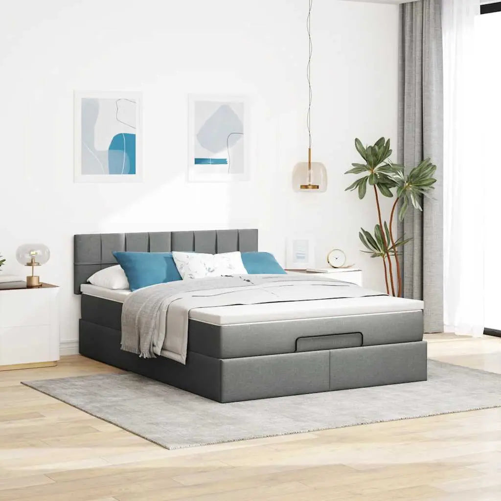 Lit ottoman avec matelas gris foncé 140x190 cm tissu - XIOS