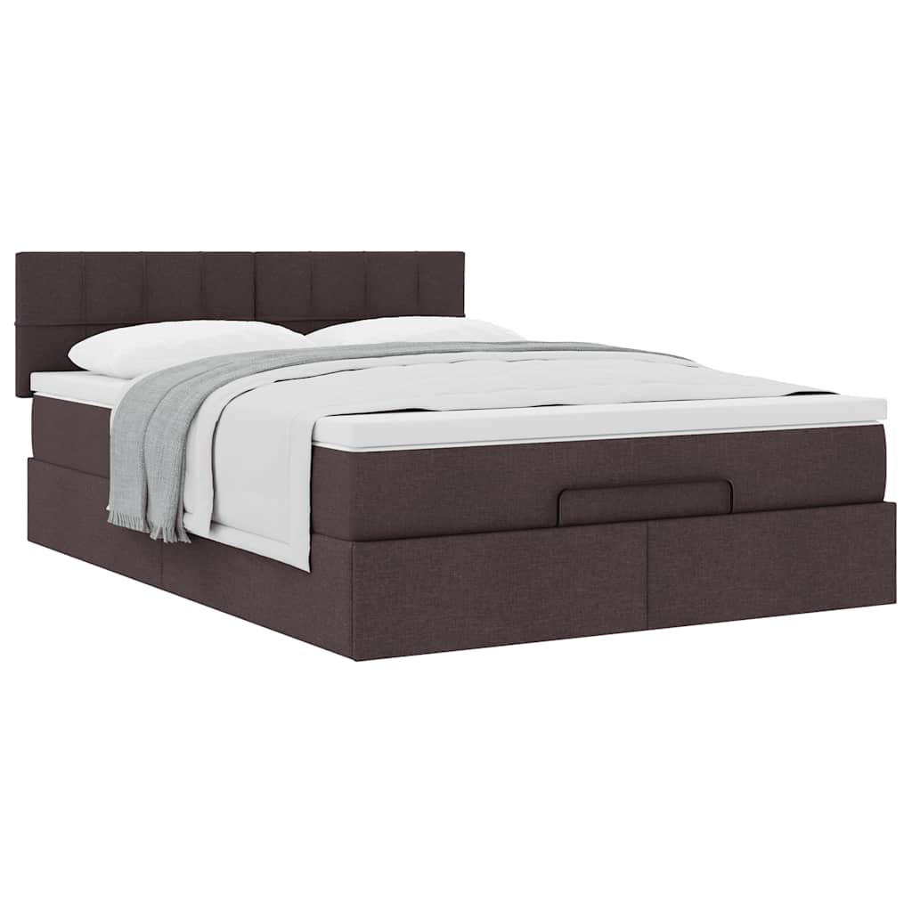 Lit ottoman avec matelas marron foncé 140x190 cm tissu - XIOS