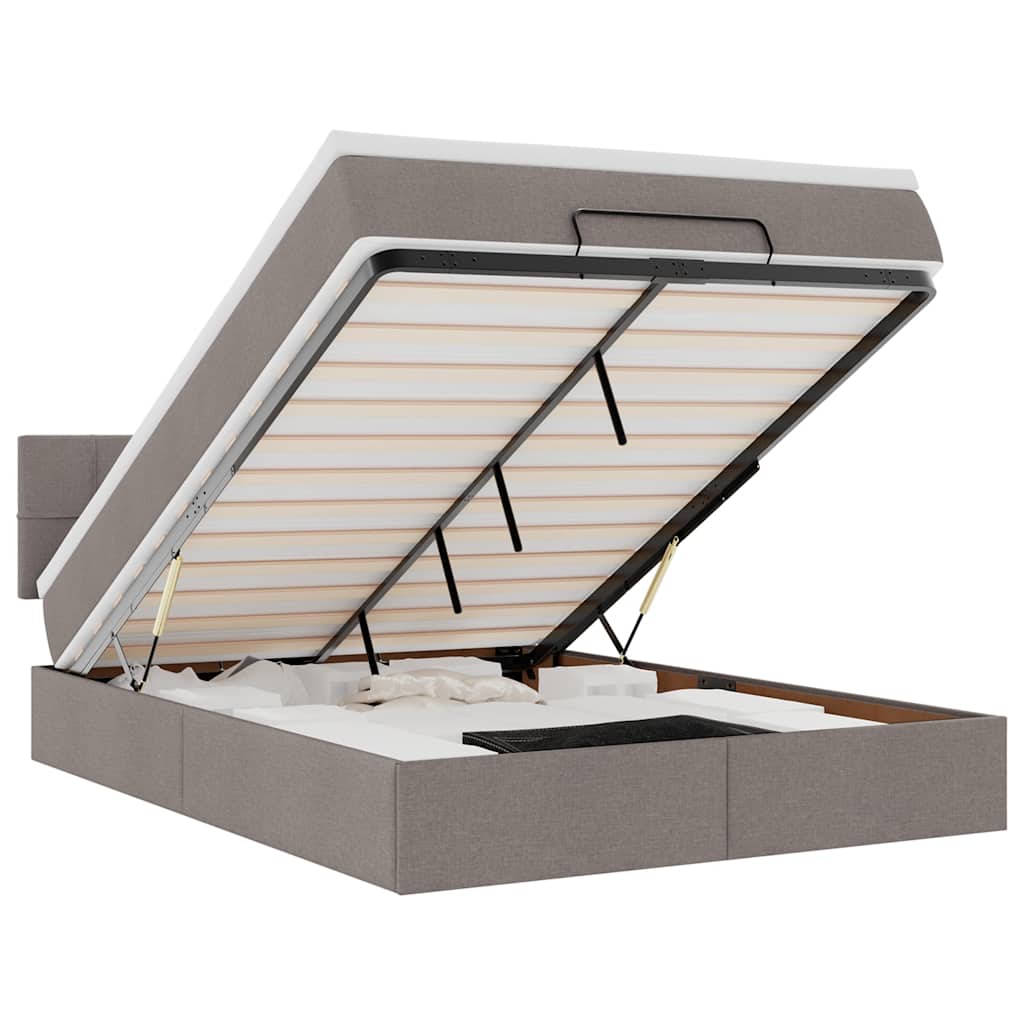 Lit ottoman avec matelas taupe 140x190 cm tissu