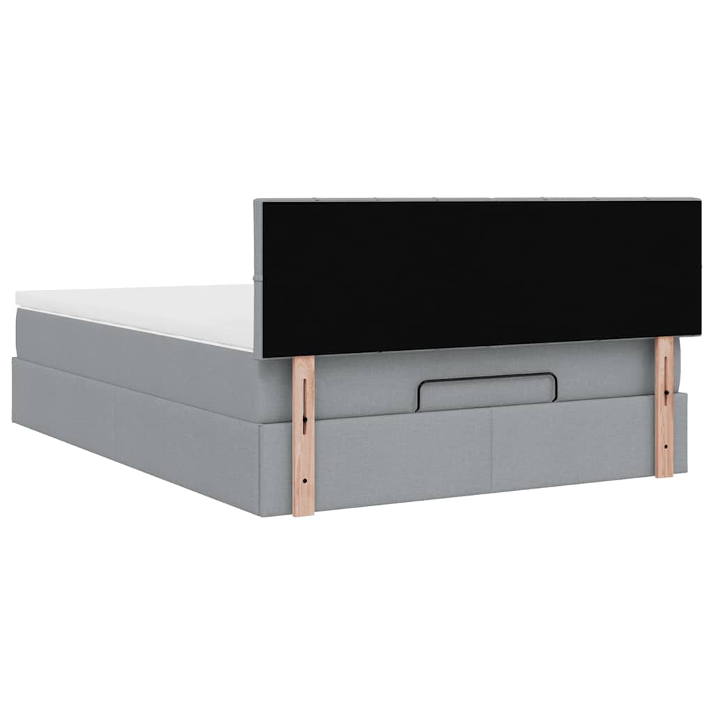 Cadre de lit ottoman et matelas gris clair 140x200 cm tissu - XIOS