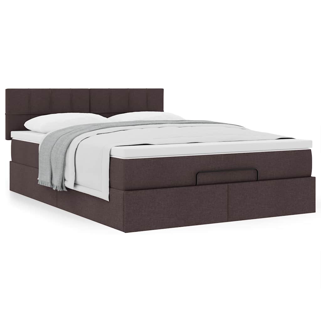 Cadre de lit ottoman avec matelas marron foncé 140x200 cm tissu