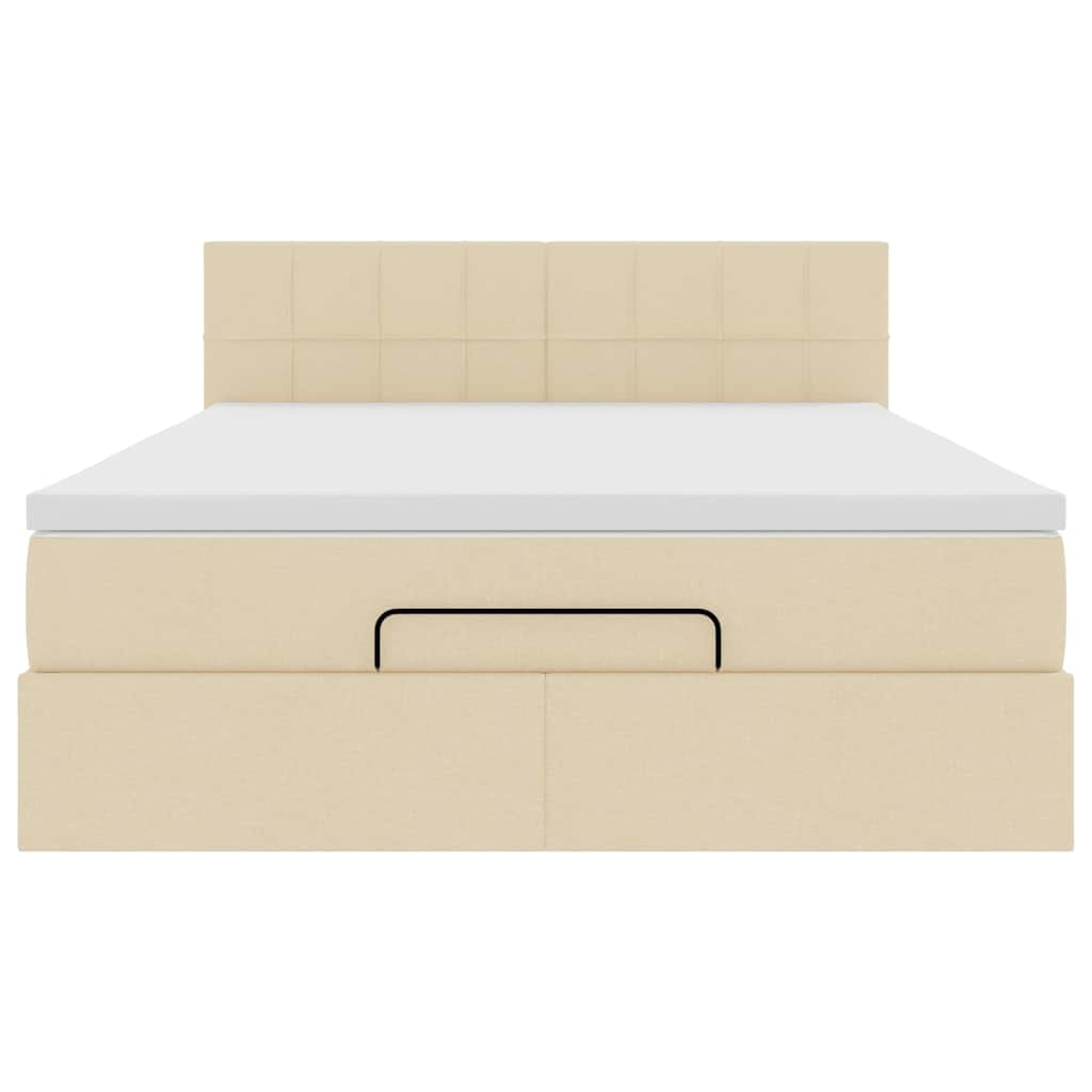 Lit ottoman avec matelas crème 140x200 cm tissu