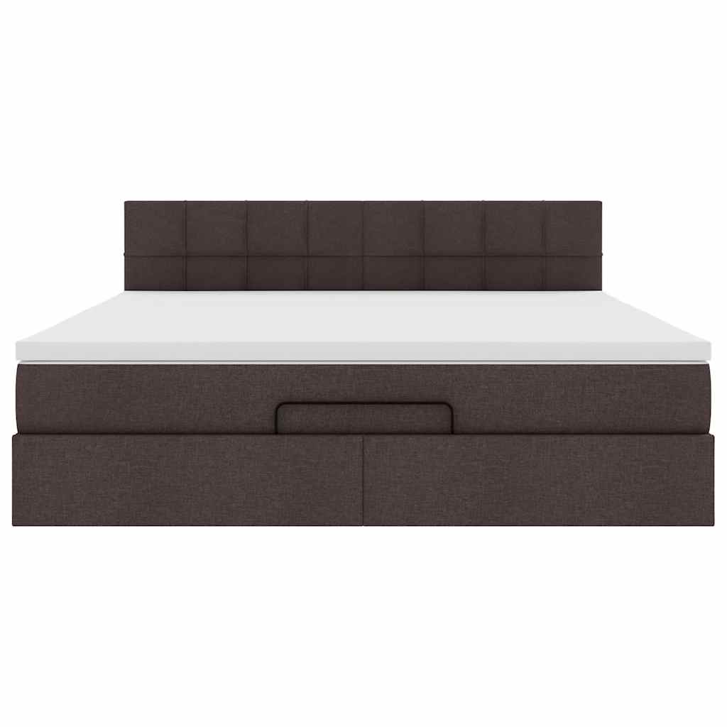 Cadre de lit ottoman avec matelas marron foncé 160x200 cm tissu - XIOS