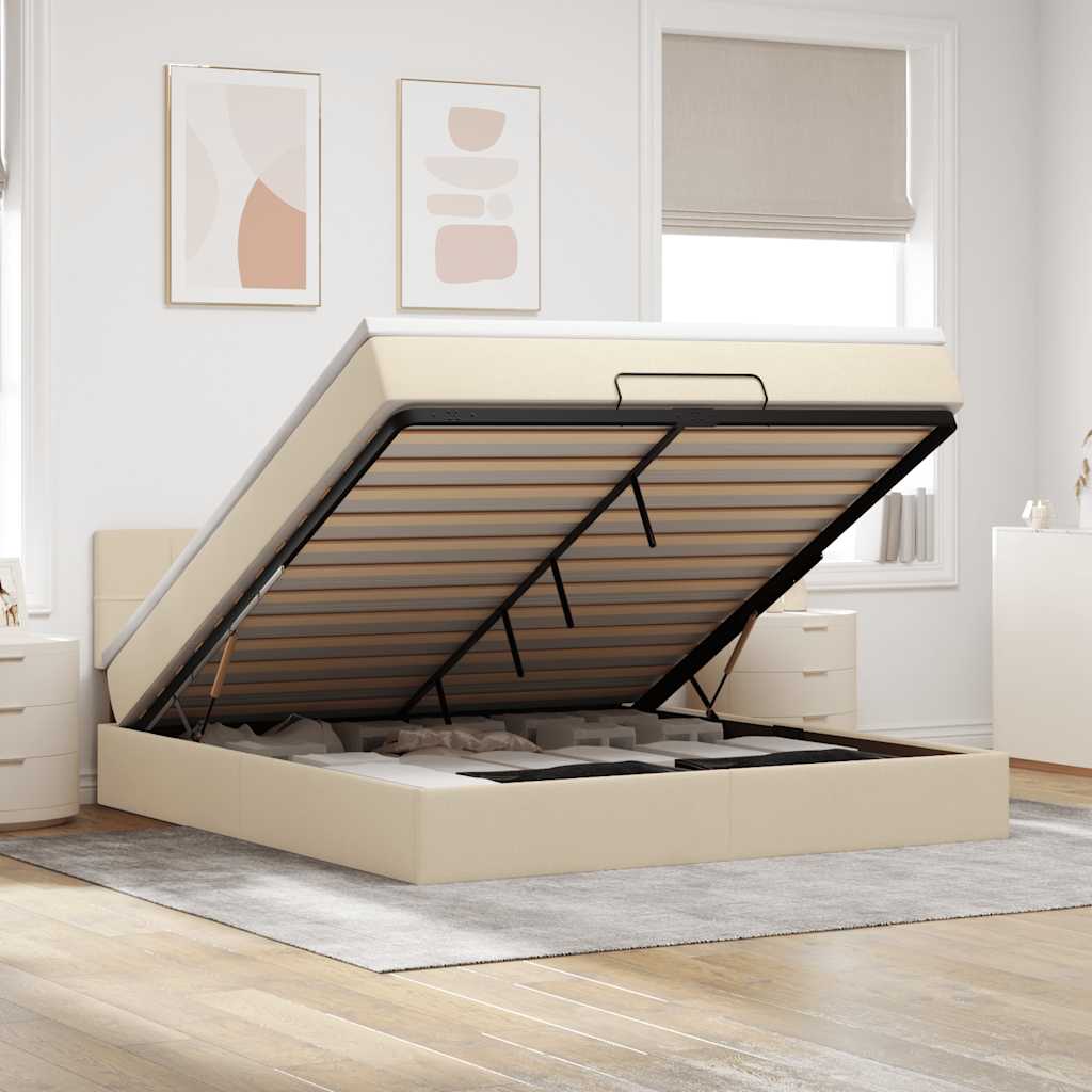 Cadre de lit ottoman avec matelas crème 160x200 cm tissu - XIOS