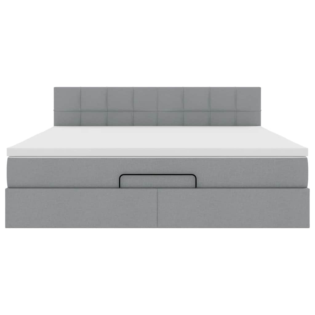 Cadre de lit ottoman et matelas gris clair 180x200 cm tissu - XIOS