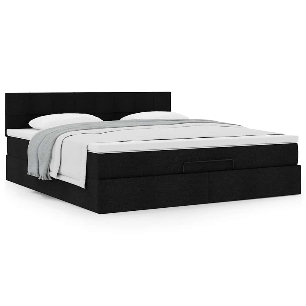 Cadre de lit ottoman avec matelas noir 180x200 cm tissu - XIOS