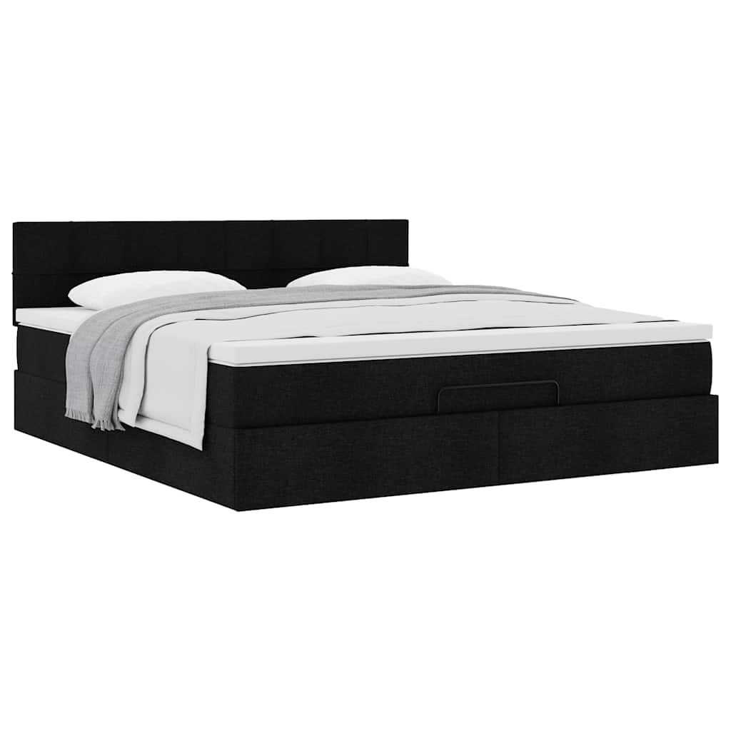 Cadre de lit ottoman avec matelas noir 180x200 cm tissu - XIOS