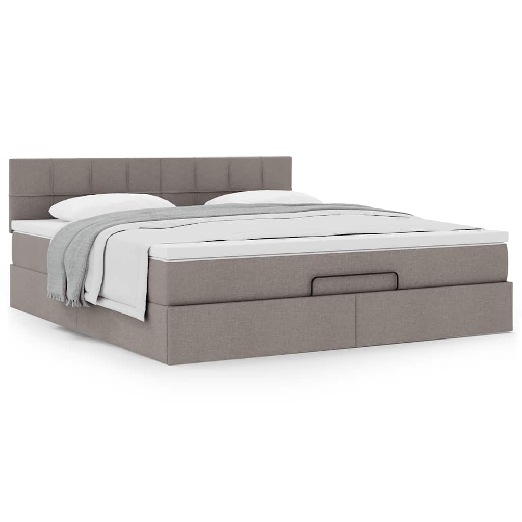 Cadre de lit ottoman avec matelas taupe 180x200 cm tissu - XIOS