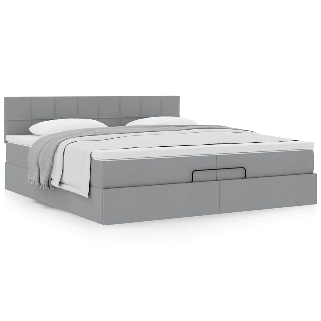 Cadre de lit ottoman avec matelas gris clair 200x200 cm tissu - XIOS