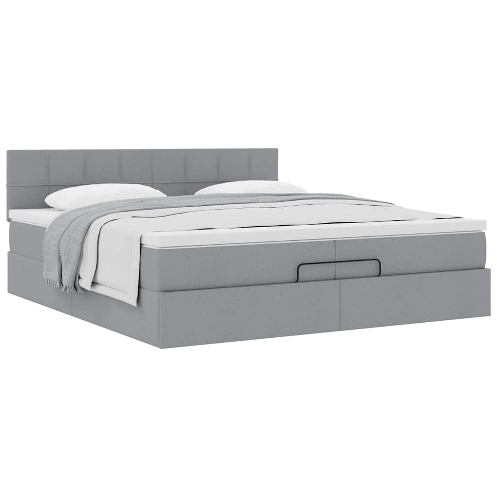 Cadre de lit ottoman avec matelas gris clair 200x200 cm tissu - XIOS