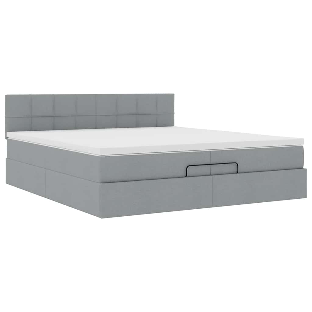 Cadre de lit ottoman avec matelas gris clair 200x200 cm tissu - XIOS