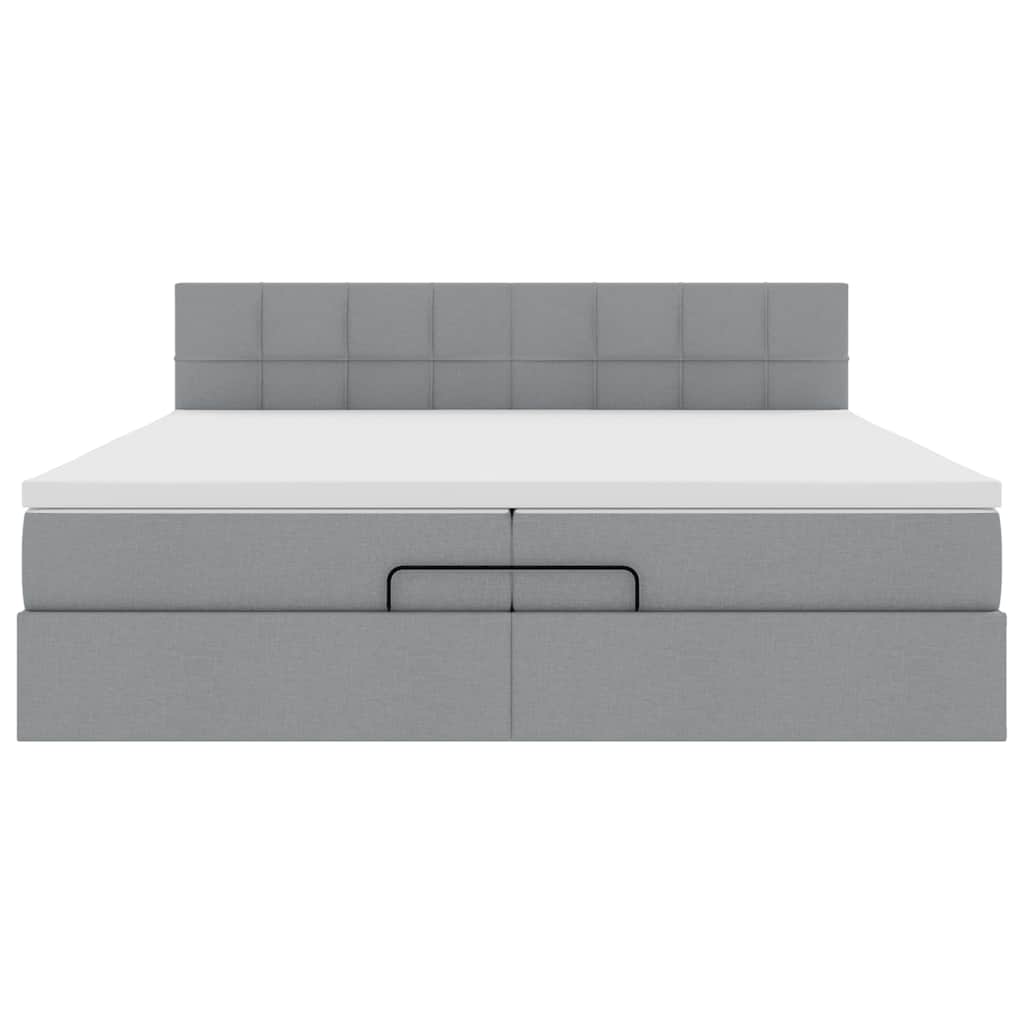 Cadre de lit ottoman avec matelas gris clair 200x200 cm tissu - XIOS