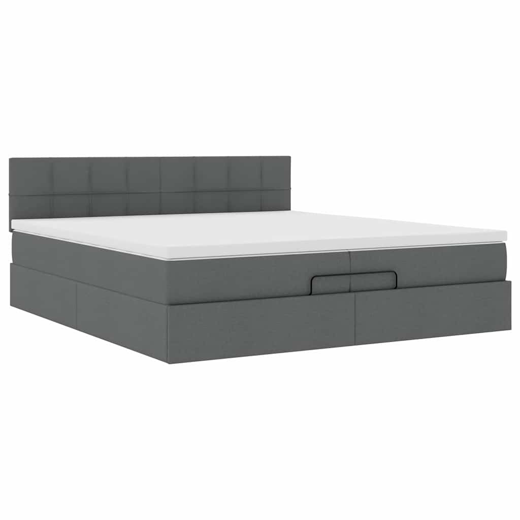 Cadre de lit ottoman avec matelas gris foncé 200x200 cm tissu - XIOS