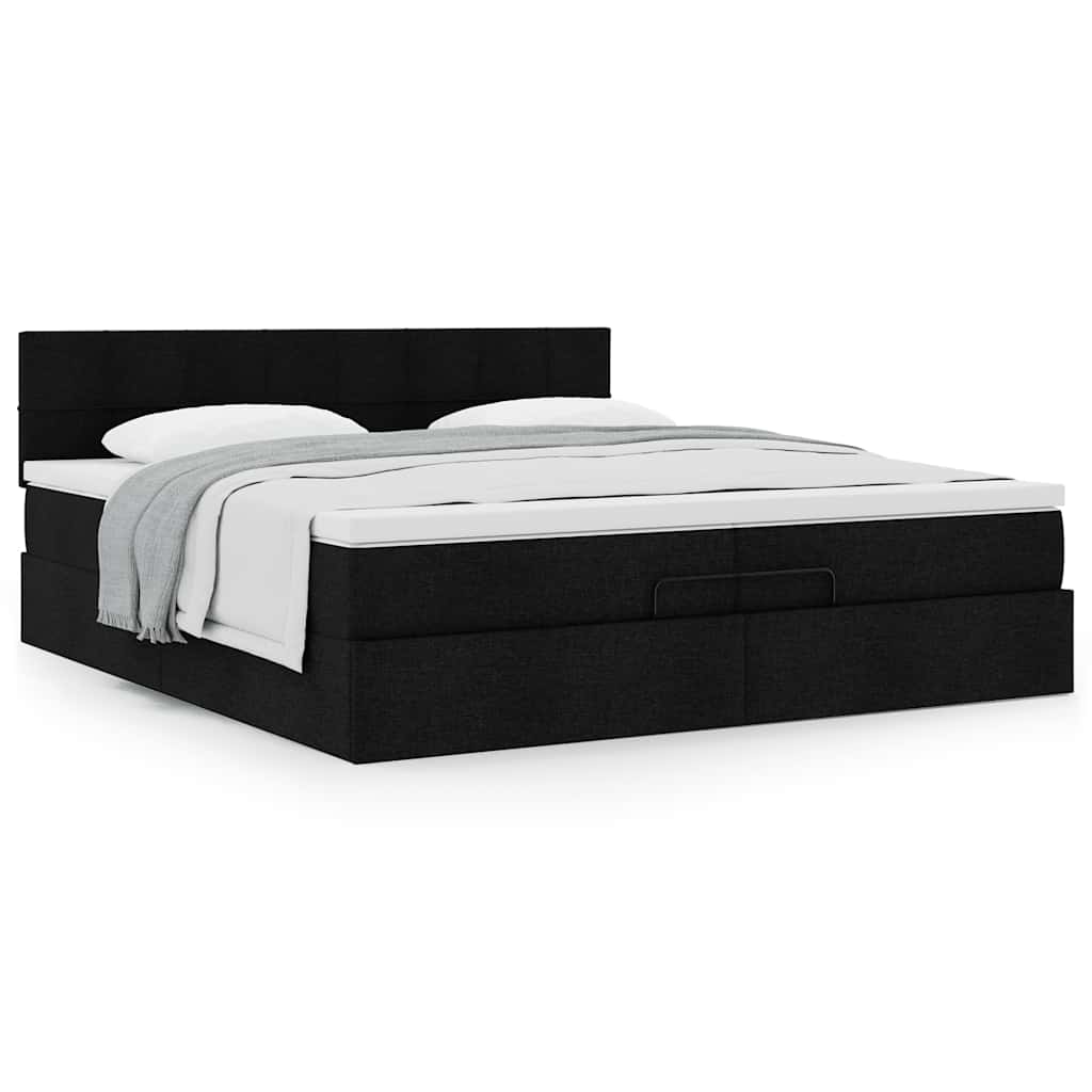 Cadre de lit ottoman avec matelas noir 200x200 cm tissu - XIOS