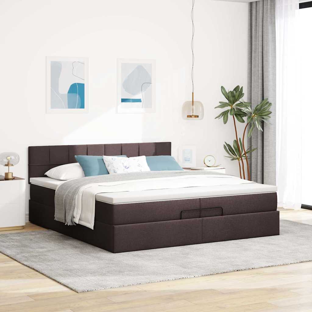 Cadre de lit ottoman avec matelas marron foncé 200x200 cm tissu - XIOS