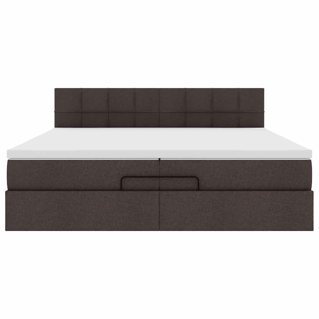 Cadre de lit ottoman avec matelas marron foncé 200x200 cm tissu - XIOS