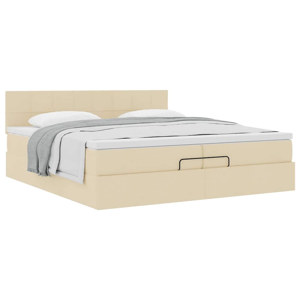 Cadre de lit ottoman avec matelas crème 200x200 cm tissu - XIOS