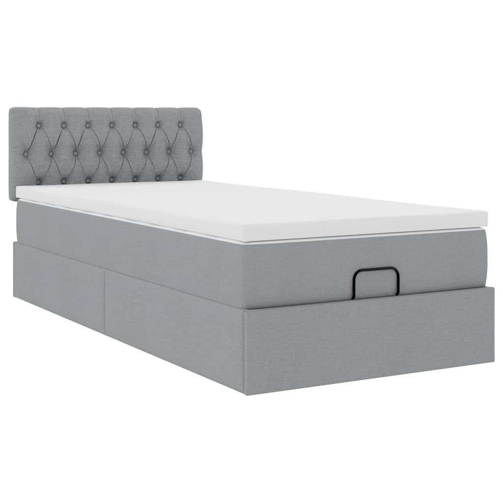 Cadre de lit ottoman avec matelas gris clair 80x200 cm tissu - XIOS