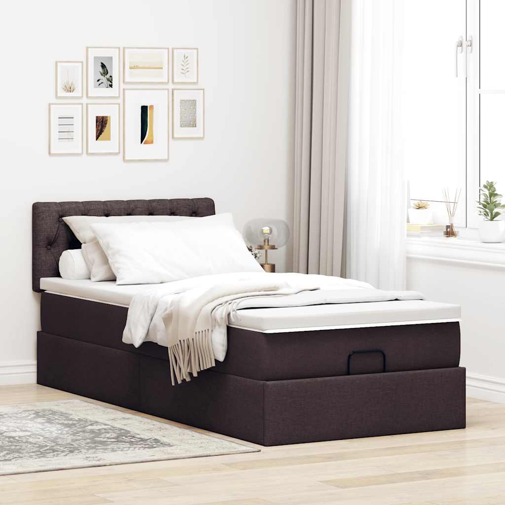 Cadre de lit ottoman avec matelas marron foncé 80x200 cm tissu - XIOS