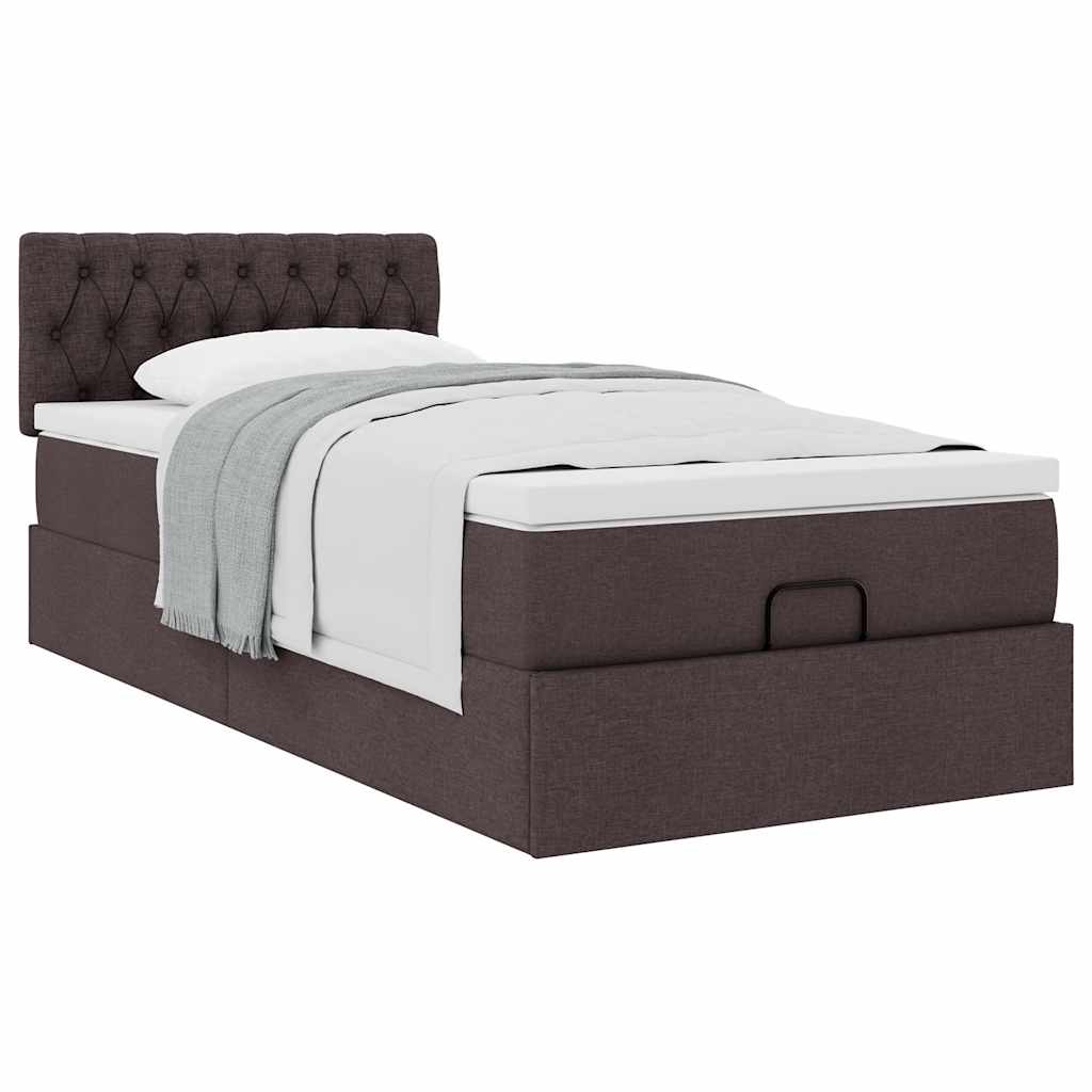 Cadre de lit ottoman avec matelas marron foncé 80x200 cm tissu - XIOS
