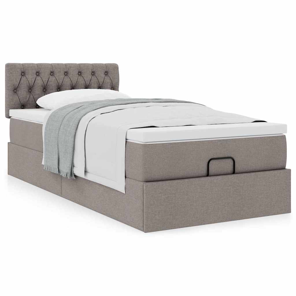 Cadre de lit ottoman avec matelas taupe 80x200 cm tissu - XIOS