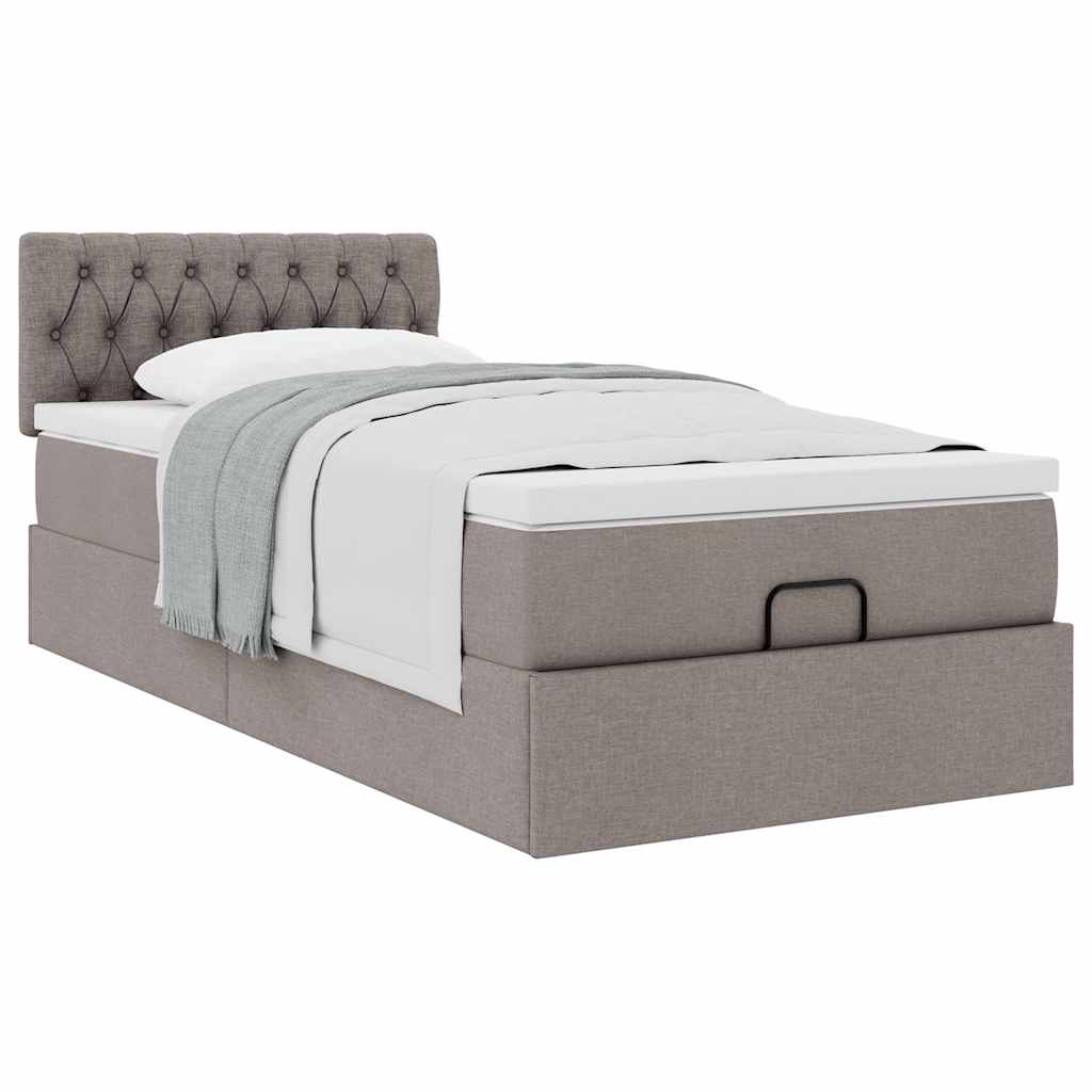 Cadre de lit ottoman avec matelas taupe 80x200 cm tissu - XIOS