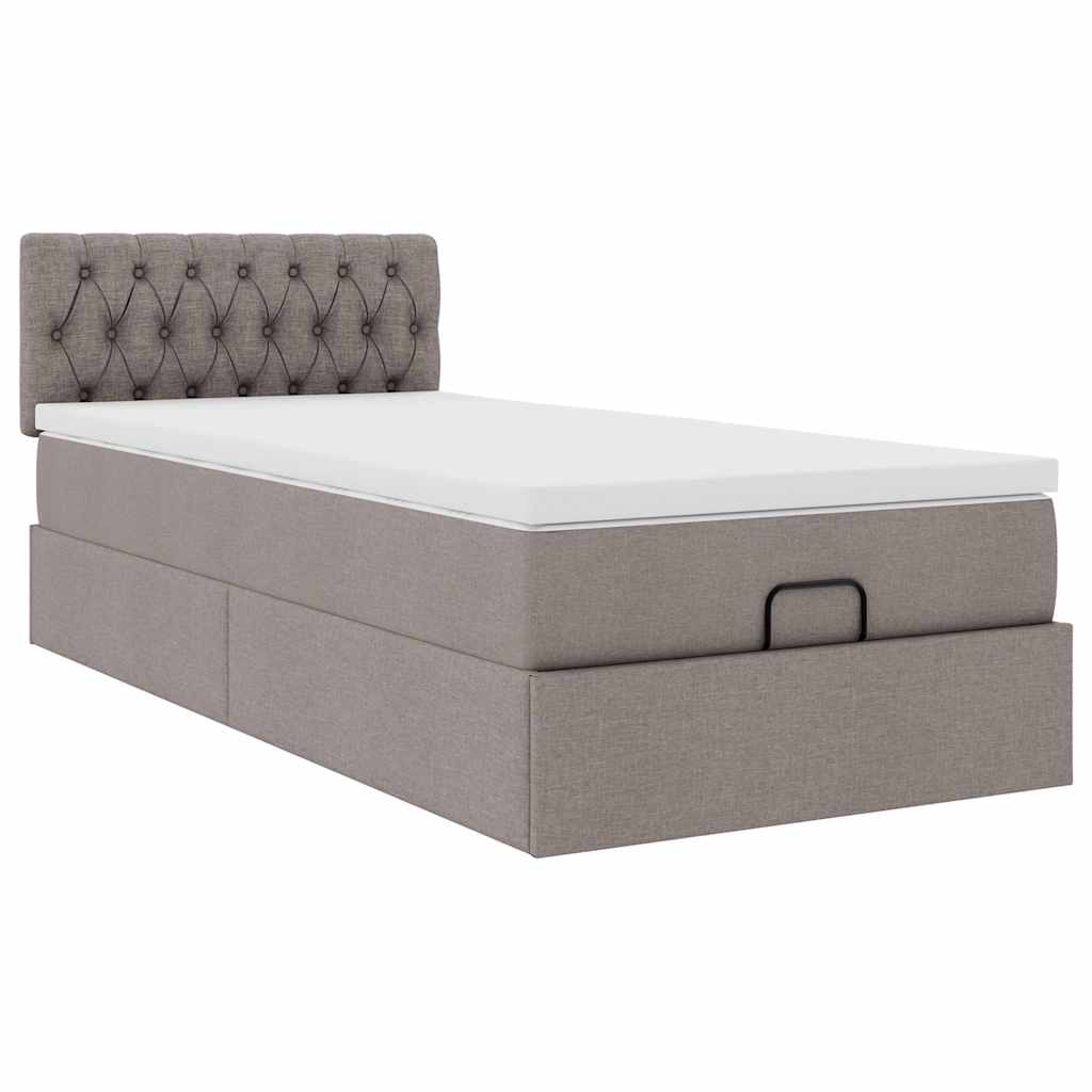 Cadre de lit ottoman avec matelas taupe 80x200 cm tissu