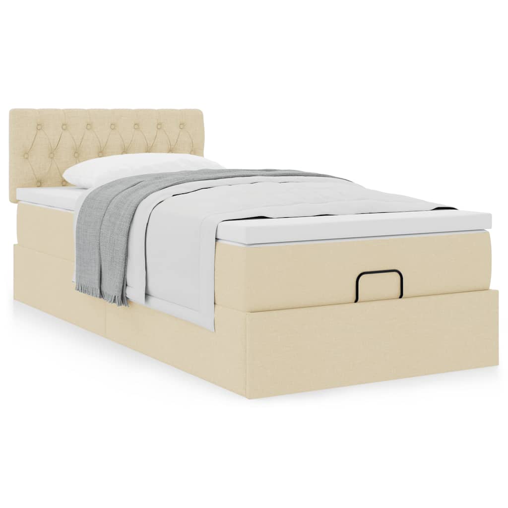 Cadre de lit ottoman avec matelas crème 80x200 cm tissu - XIOS
