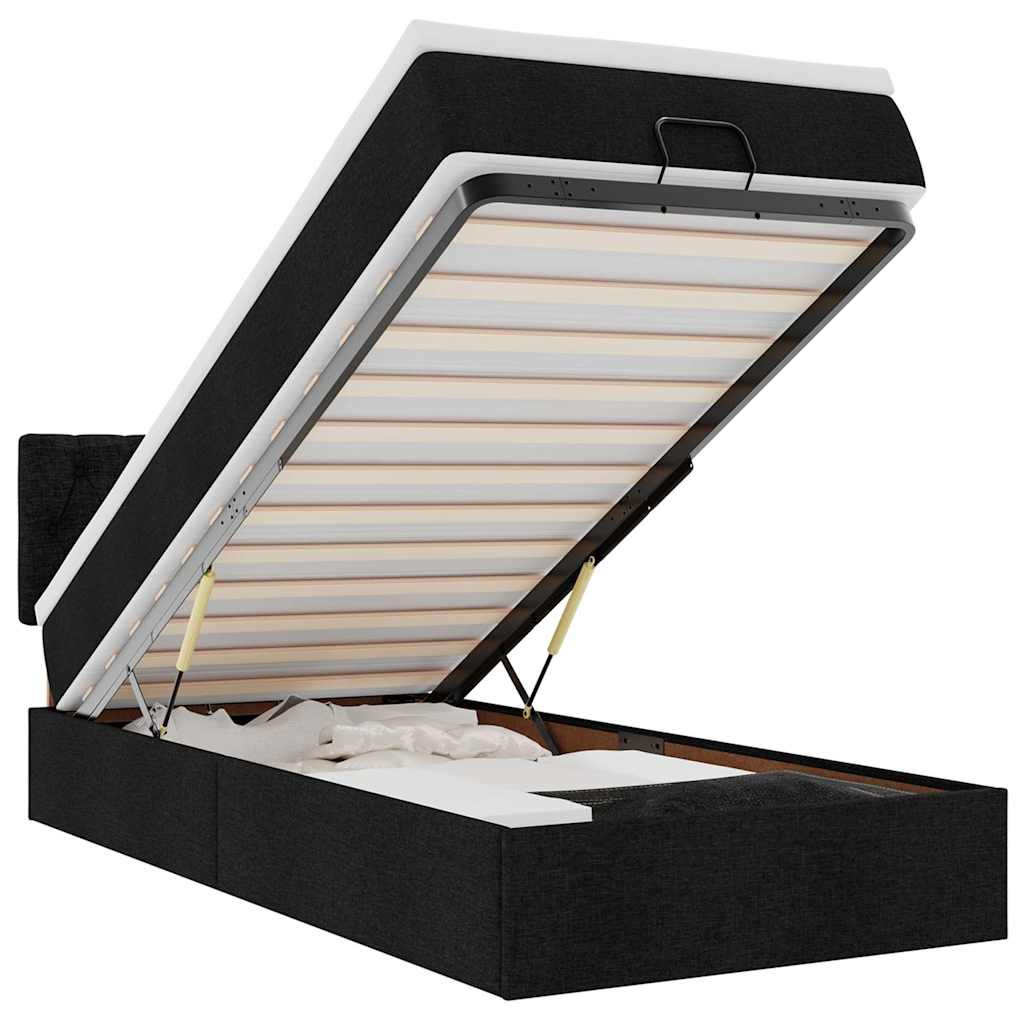 Cadre de lit ottoman avec matelas noir 90x190 cm tissu - XIOS