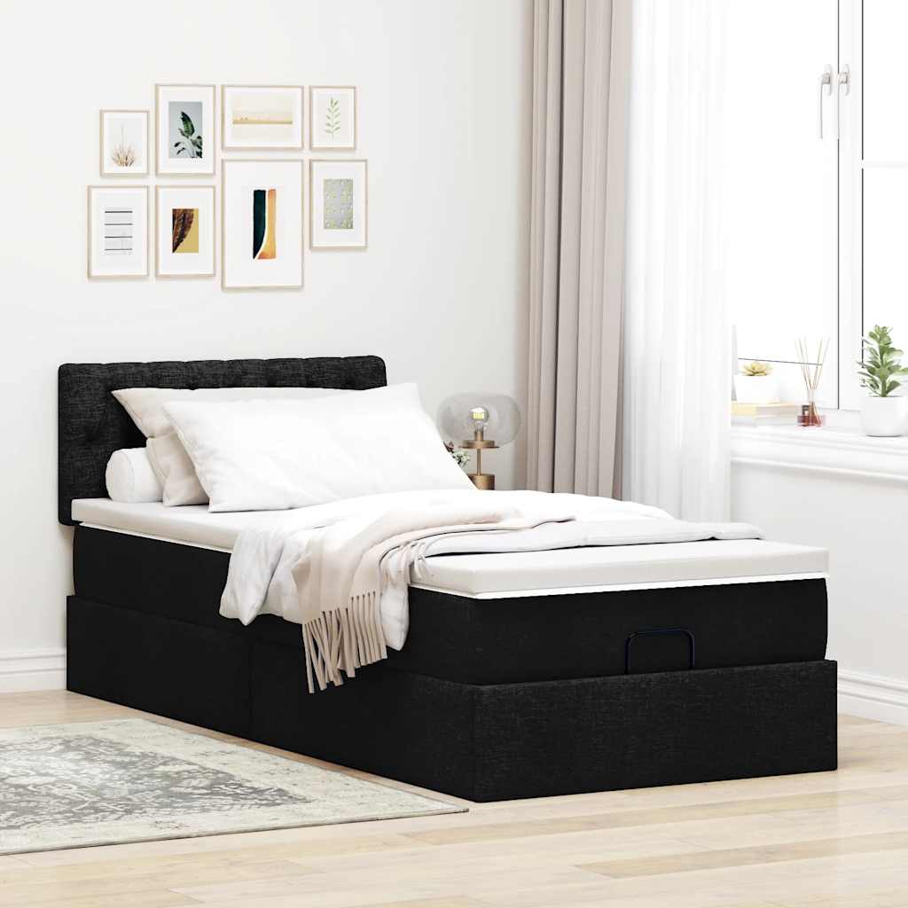 Cadre de lit ottoman avec matelas noir 90x190 cm tissu - XIOS
