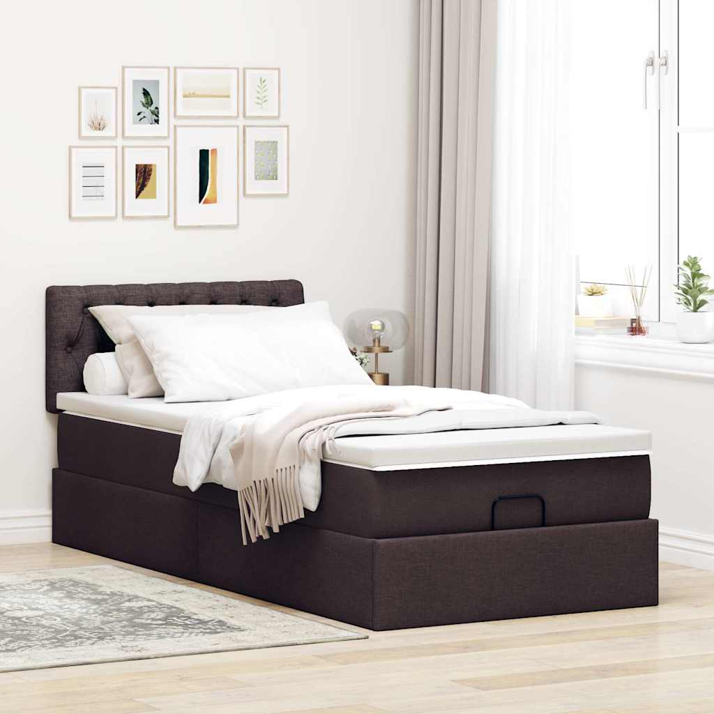 Cadre de lit ottoman avec matelas marron foncé 90x190 cm tissu - XIOS