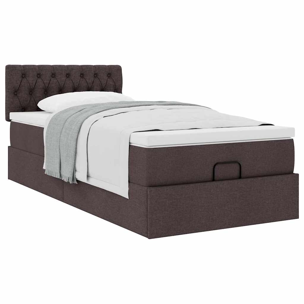 Cadre de lit ottoman avec matelas marron foncé 90x190 cm tissu - XIOS