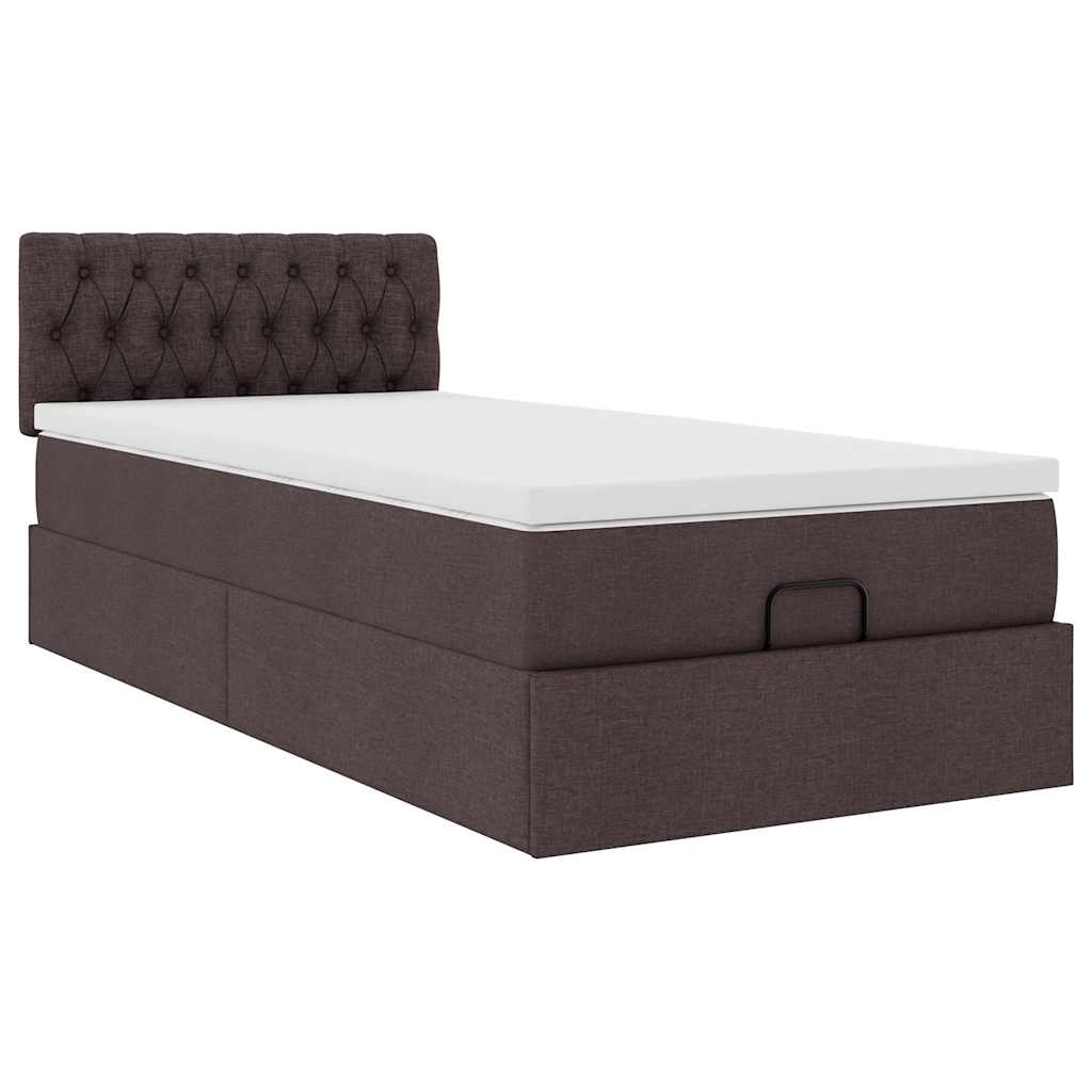 Cadre de lit ottoman avec matelas marron foncé 90x190 cm tissu - XIOS