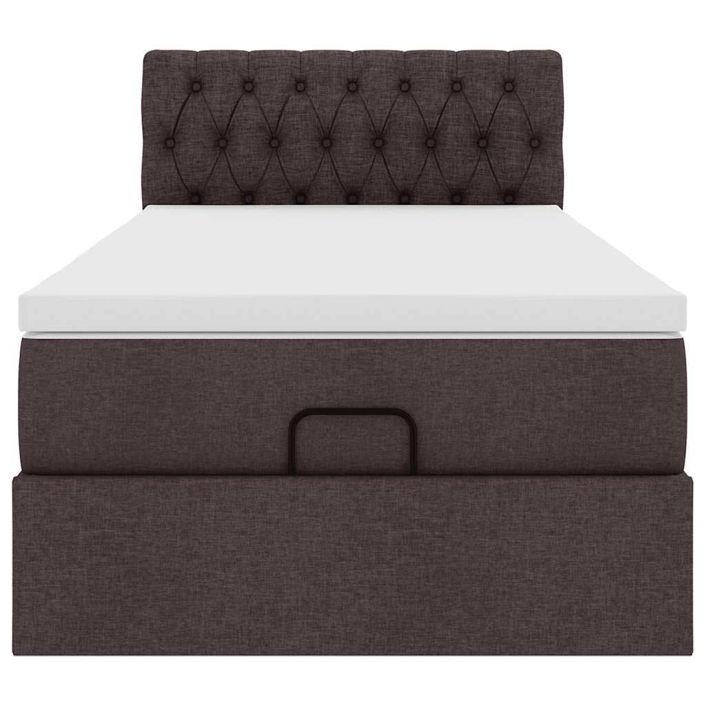 Cadre de lit ottoman avec matelas marron foncé 90x190 cm tissu - XIOS