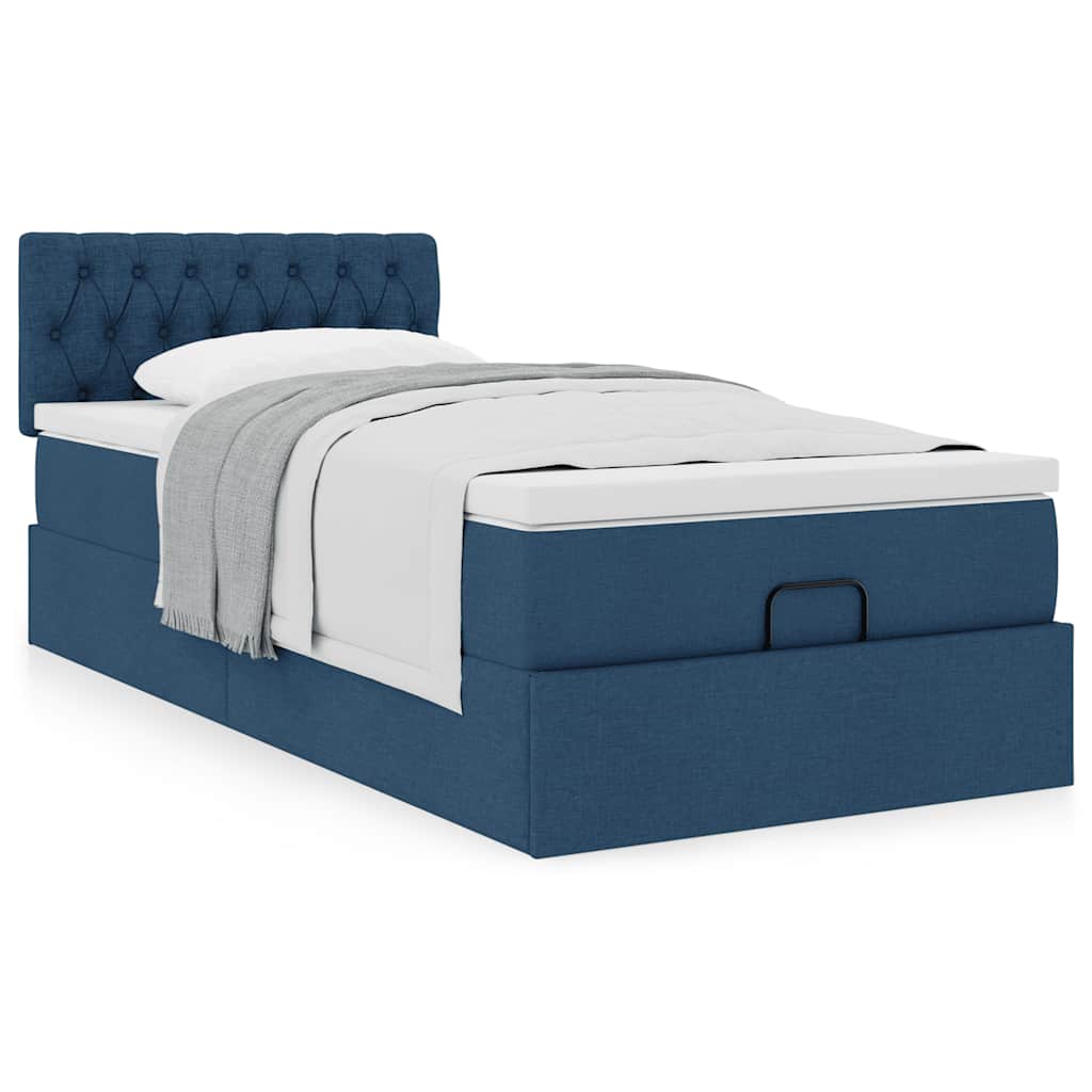 Cadre de lit ottoman avec matelas bleu 90x190 cm tissu - XIOS