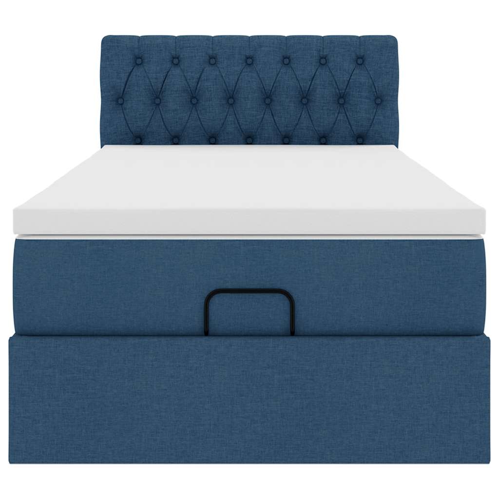 Cadre de lit ottoman avec matelas bleu 90x190 cm tissu