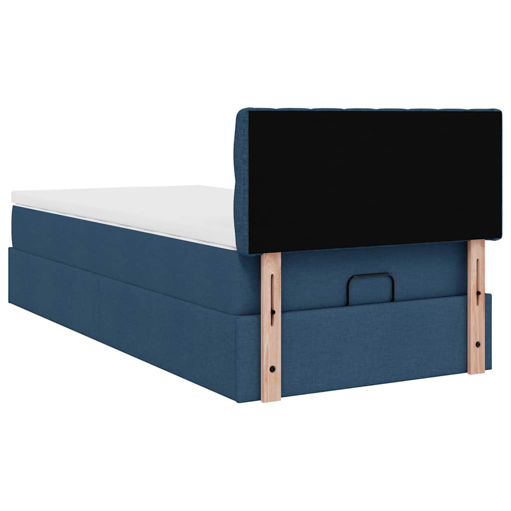 Cadre de lit ottoman avec matelas bleu 90x190 cm tissu - XIOS